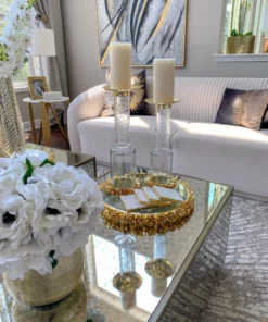 Inspire Me! Home Decor Glass Candle Holder With Gold Metal Floral Details (2 Sizes)