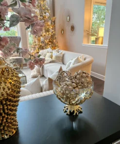 Inspire Me! Home Decor Large Glass Bowl On Gold Branch Base