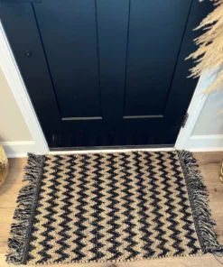 Inspire Me! Home Decor Black And Tan Chevron Fringed Rug PILLOWS, RUGS, & THROWS