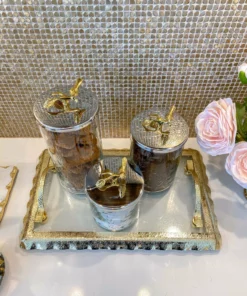 Inspire Me! Home Decor Hammered Glass Canister W/ Gold Bird Lid ( 3 Sizes Available)