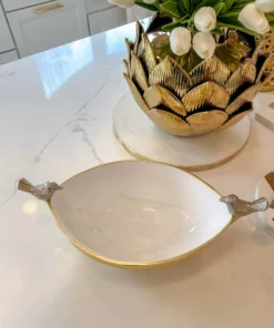 Inspire Me! Home Decor Gold Metal Bird Bowl With White Enameled