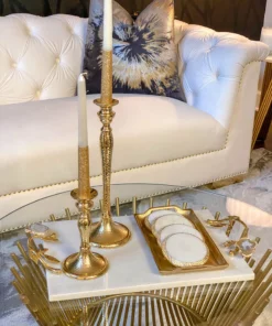 Inspire Me! Home Decor Marble Tray With Gold Agate Handles