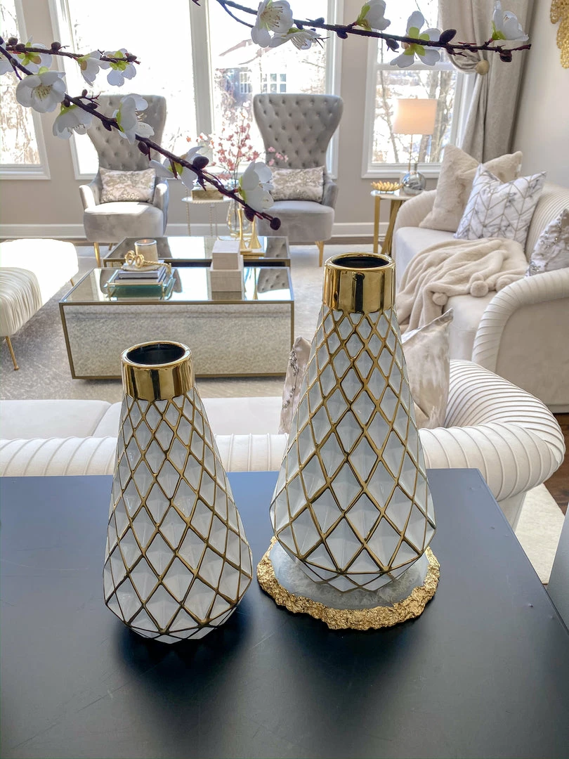 Inspire Me! Home Decor Gold And White Lattice Tapered Vase (2 Sizes) 5 Inspire Me! Home Decor Gold And White Lattice Tapered Vase (2 Sizes)