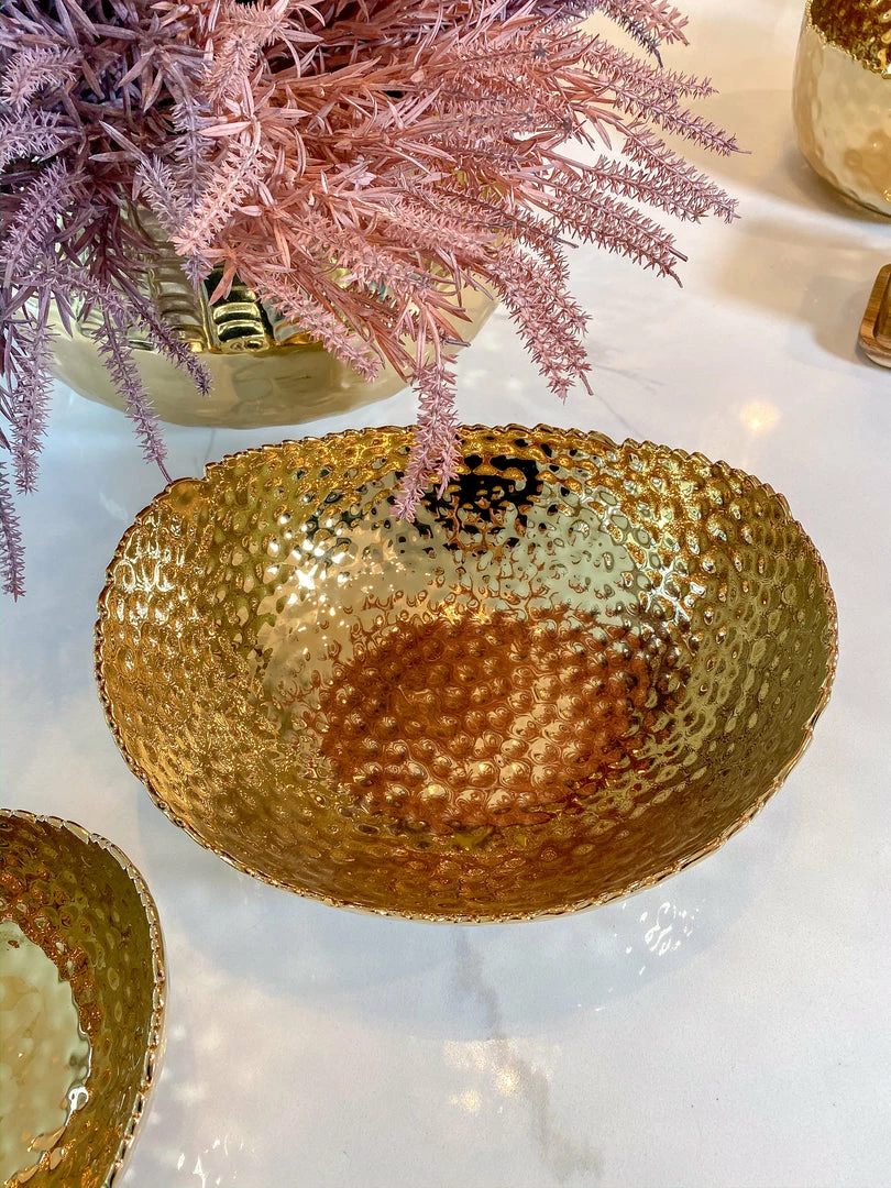 Inspire Me! Home Decor Gold Oval Hammered Porcelain Bowl 4 Inspire Me! Home Decor Gold Oval Hammered Porcelain Bowl