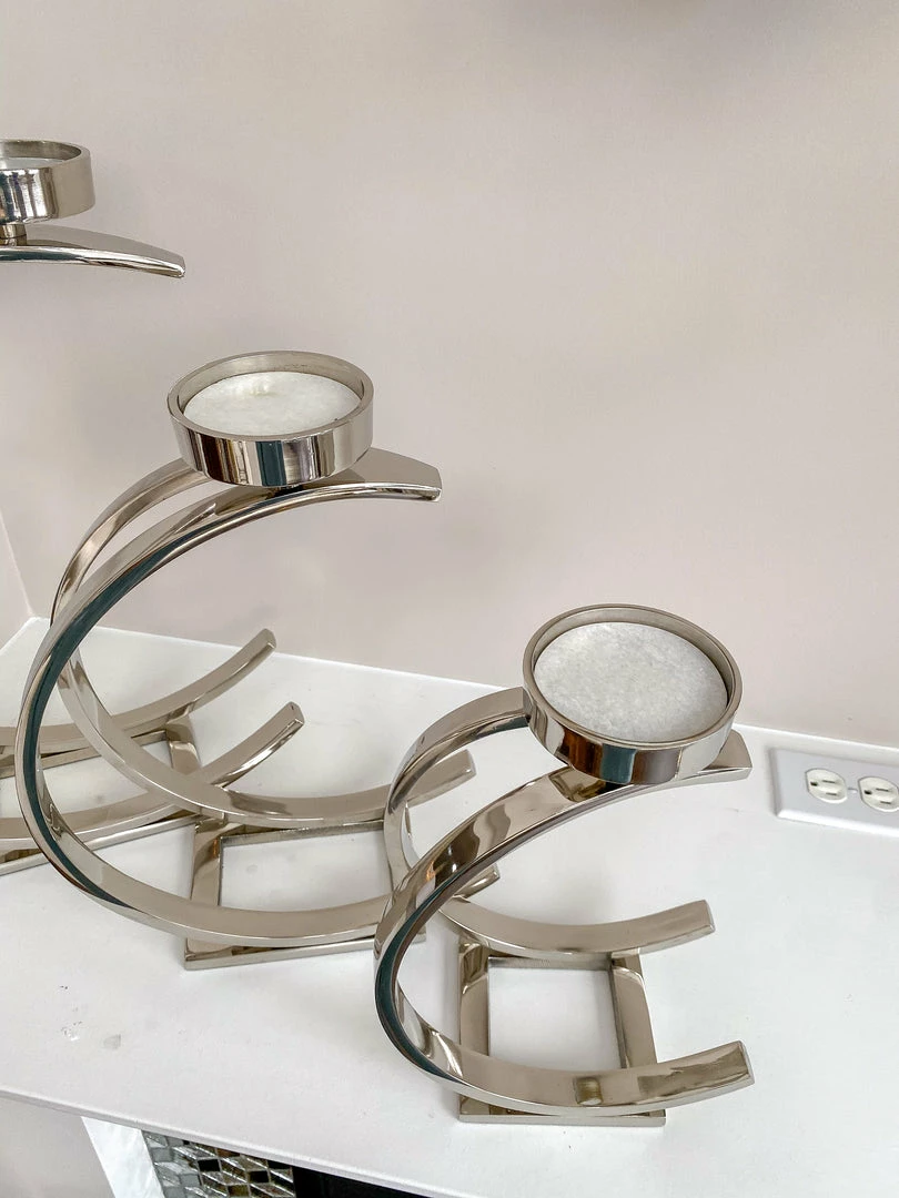 Inspire Me! Home Decor Silver Semi-Circle W/ Marble Top Candle Holder (3 Sizes) 6 Inspire Me! Home Decor Silver Semi-Circle W/ Marble Top Candle Holder (3 Sizes)