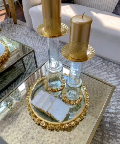 Inspire Me! Home Decor Glass Candle Holder With Gold Metal Floral Details (2 Sizes)