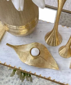Inspire Me! Home Decor Gold Leaf Tea Light Holder