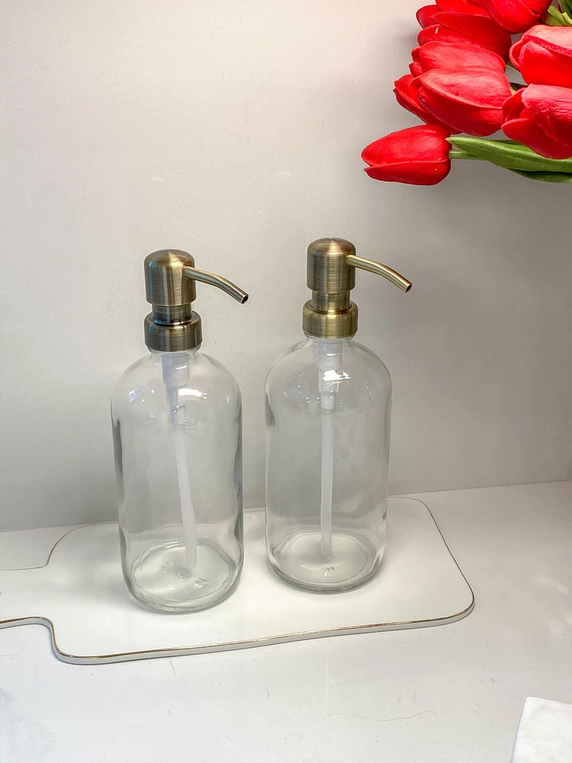 Inspire Me! Home Decor KITCHEN Clear Glass Soap Dispenser W/ Brass Finish Pump 4 Inspire Me! Home Decor KITCHEN Clear Glass Soap Dispenser W/ Brass Finish Pump