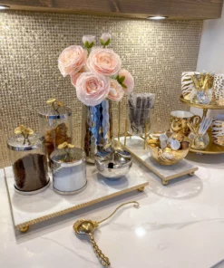 Inspire Me! Home Decor White Marble Tray W/ Gold Textured Edge (2 Size)