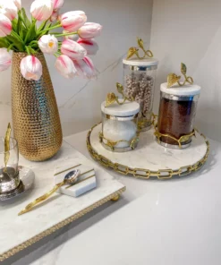 Inspire Me! Home Decor Marble And Gold Metal Leaf Branch Canisters- With Metal Rim (3 Sizes) 30 Inspire Me! Home Decor Marble And Gold Metal Leaf Branch Canisters- With Metal Rim (3 Sizes)