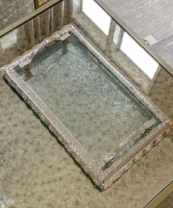 Inspire Me! Home Decor Glass Rectangle Tray With Silver Handles And Ruffled Edge