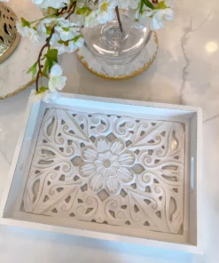 Inspire Me! Home Decor White Wood Trays With Detailed Interior (Set Of 3)