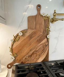 Inspire Me! Home Decor Large Wood Charcuterie Board W/ Cherry Blossom Design With Handle ( 2 Shapes ) KITCHEN