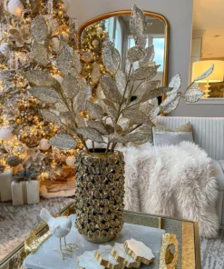 Inspire Me! Home Decor Crystal Glitter And Beaded Edge Leaf Spray