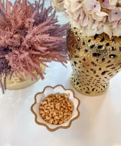 Inspire Me! Home Decor Gold And White Beaded Pedestal Bowl