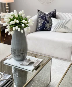 Inspire Me! Home Decor Marble Tray W/ Silver Edge And Textured Handles