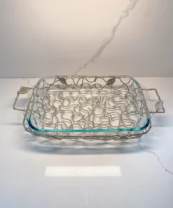 Inspire Me! Home Decor Rectangular Silver Handled Pyrex Holder With Leaf Design