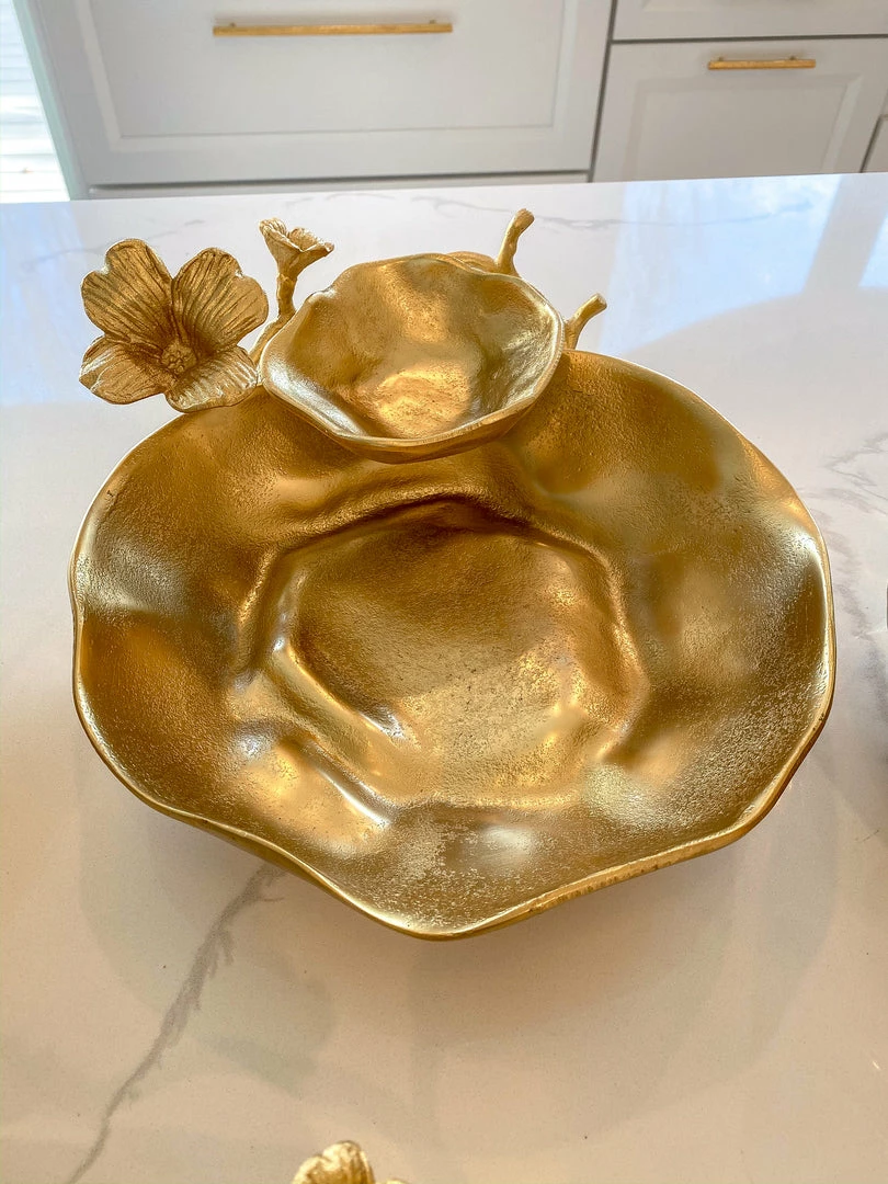 Inspire Me! Home Decor Two Tier Chip And Dip Gold Floral Bowl 3 Inspire Me! Home Decor Two Tier Chip And Dip Gold Floral Bowl