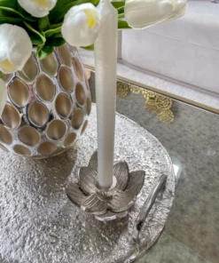 Inspire Me! Home Decor Silver Lotus Flower Candle Holder