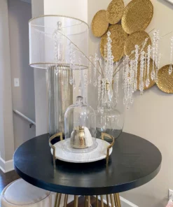 Inspire Me! Home Decor Gold Modern Handle Round Marble Tray