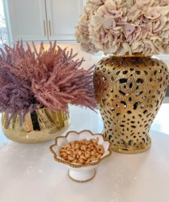 Inspire Me! Home Decor Gold And White Beaded Pedestal Bowl