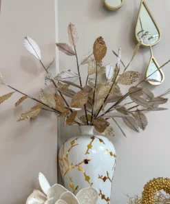 Inspire Me! Home Decor Floral Stems Gold And White Leaf Stem With Bead Detail