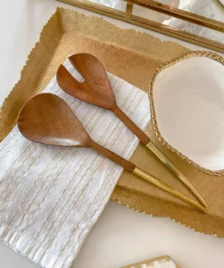 Inspire Me! Home Decor Wood Salad Servers W/ Gold Metal Handle