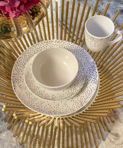 Inspire Me! Home Decor Polka Dot Detailed White 16 Piece Dining Set KITCHEN