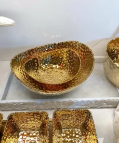Inspire Me! Home Decor Gold Oval Hammered Porcelain Bowl 17 Inspire Me! Home Decor Gold Oval Hammered Porcelain Bowl