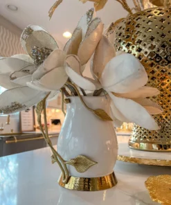 Inspire Me! Home Decor White Ceramic Pitcher With Gold Leaf Handle And Base