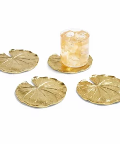 Inspire Me! Home Decor Golden Lily Leaf Coasters, Set Of 4