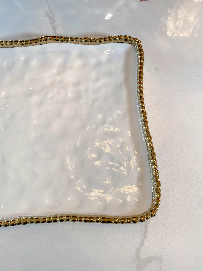 Inspire Me! Home Decor Gold And White Beaded Square Platter 4 Inspire Me! Home Decor Gold And White Beaded Square Platter
