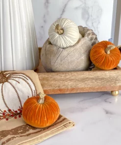 Inspire Me! Home Decor Mini Velvet Orange Decorative Pumpkin
