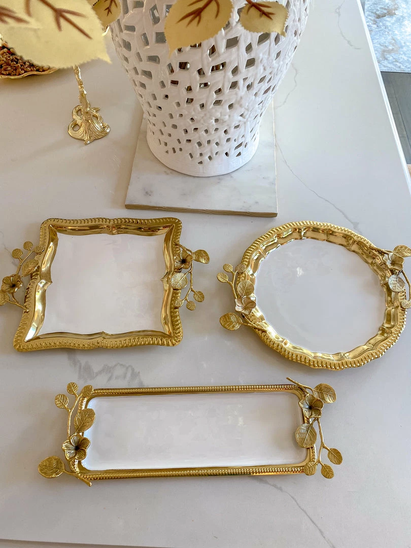 Inspire Me! Home Decor Rectangle Gold Floral Tray With White Enamel Interior 5 Inspire Me! Home Decor Rectangle Gold Floral Tray With White Enamel Interior