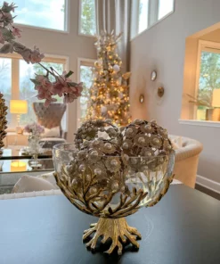 Inspire Me! Home Decor Large Glass Bowl On Gold Branch Base