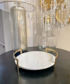 Inspire Me! Home Decor Gold Modern Handle Round Marble Tray