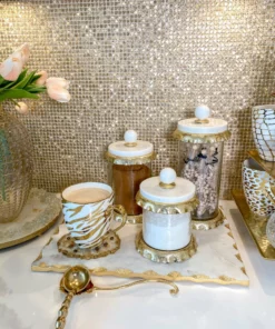 Inspire Me! Home Decor Marble & Gold Hammered Canisters