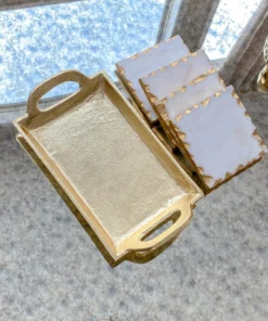 Inspire Me! Home Decor Marble Coasters W/ Gold Trim And Tray Set