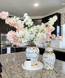 Inspire Me! Home Decor Gold & White Marble Print Ginger Jar