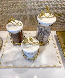 Inspire Me! Home Decor Marble And Gold Metal Leaf Branch Canisters- With Metal Rim (3 Sizes) 22 Inspire Me! Home Decor Marble And Gold Metal Leaf Branch Canisters- With Metal Rim (3 Sizes)