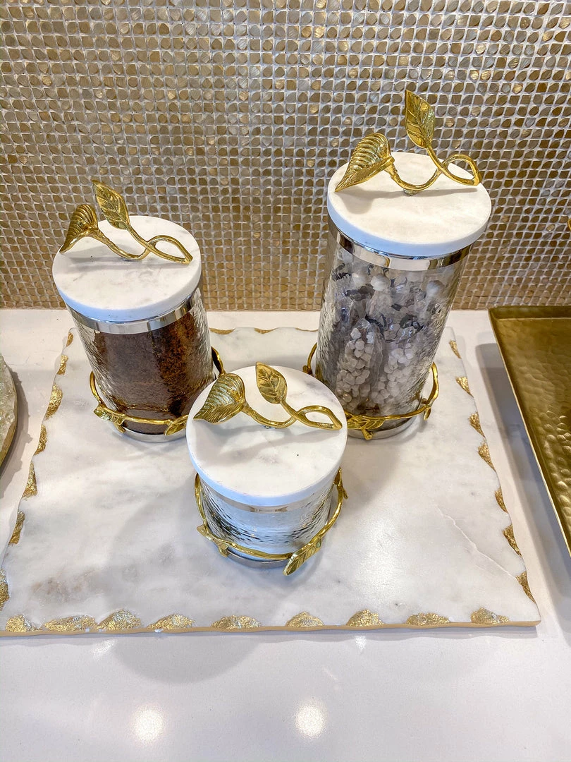 Inspire Me! Home Decor Marble And Gold Metal Leaf Branch Canisters- With Metal Rim (3 Sizes) 8 Inspire Me! Home Decor Marble And Gold Metal Leaf Branch Canisters- With Metal Rim (3 Sizes)
