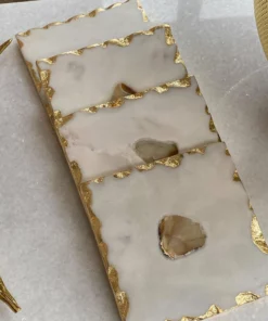 Inspire Me! Home Decor Marble Gold Edge Coaster Set With Agate Center