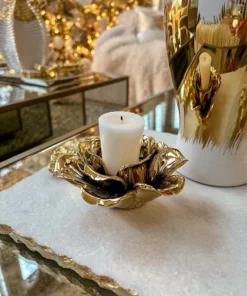 Inspire Me! Home Decor Gold Flower Tealight Candle Holder