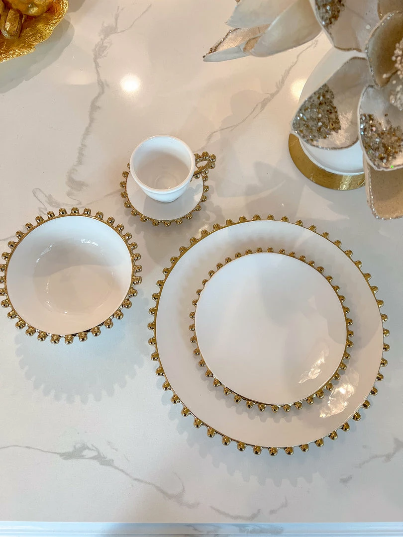 Inspire Me! Home Decor White And Gold Beaded Dinner Set 6 Inspire Me! Home Decor White And Gold Beaded Dinner Set