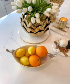 Inspire Me! Home Decor Gold Metal Bird Bowl With White Enameled