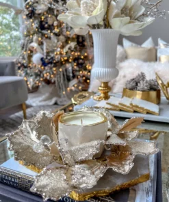 Inspire Me! Home Decor White Ceramic Candle With Gold Edge