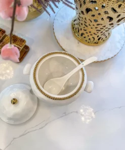 Inspire Me! Home Decor Gold And White Beaded Soup Tureen & Ladle