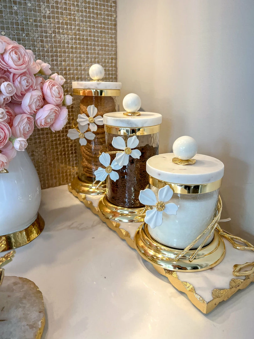 Inspire Me! Home Decor Hammered Glass Canister With White Jeweled Flower Details (3 Sizes) Gold 9 Inspire Me! Home Decor Hammered Glass Canister With White Jeweled Flower Details (3 Sizes) Gold