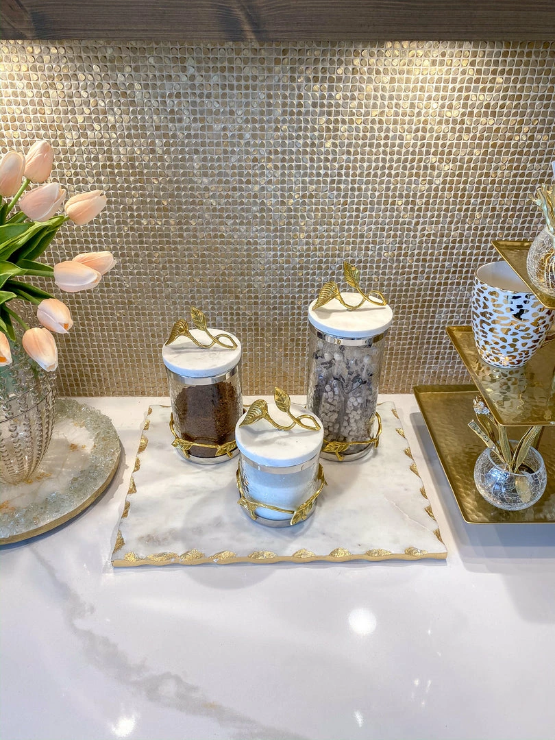 Inspire Me! Home Decor Marble And Gold Metal Leaf Branch Canisters- With Metal Rim (3 Sizes) 9 Inspire Me! Home Decor Marble And Gold Metal Leaf Branch Canisters- With Metal Rim (3 Sizes)