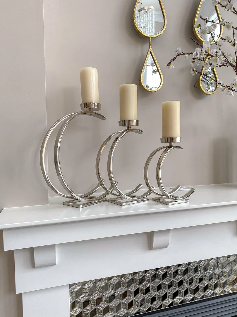 Inspire Me! Home Decor Silver Semi-Circle W/ Marble Top Candle Holder (3 Sizes) 4 Inspire Me! Home Decor Silver Semi-Circle W/ Marble Top Candle Holder (3 Sizes)